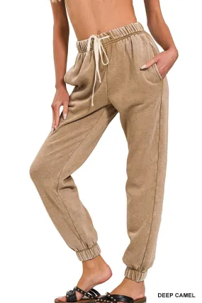Stay Cozy Mineral Wash Joggers in Camel