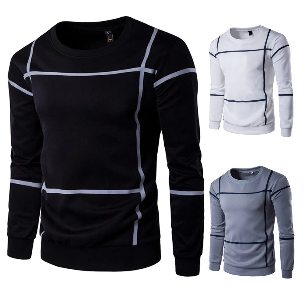 Striped Long Sleeve Men T-shirt O Neck