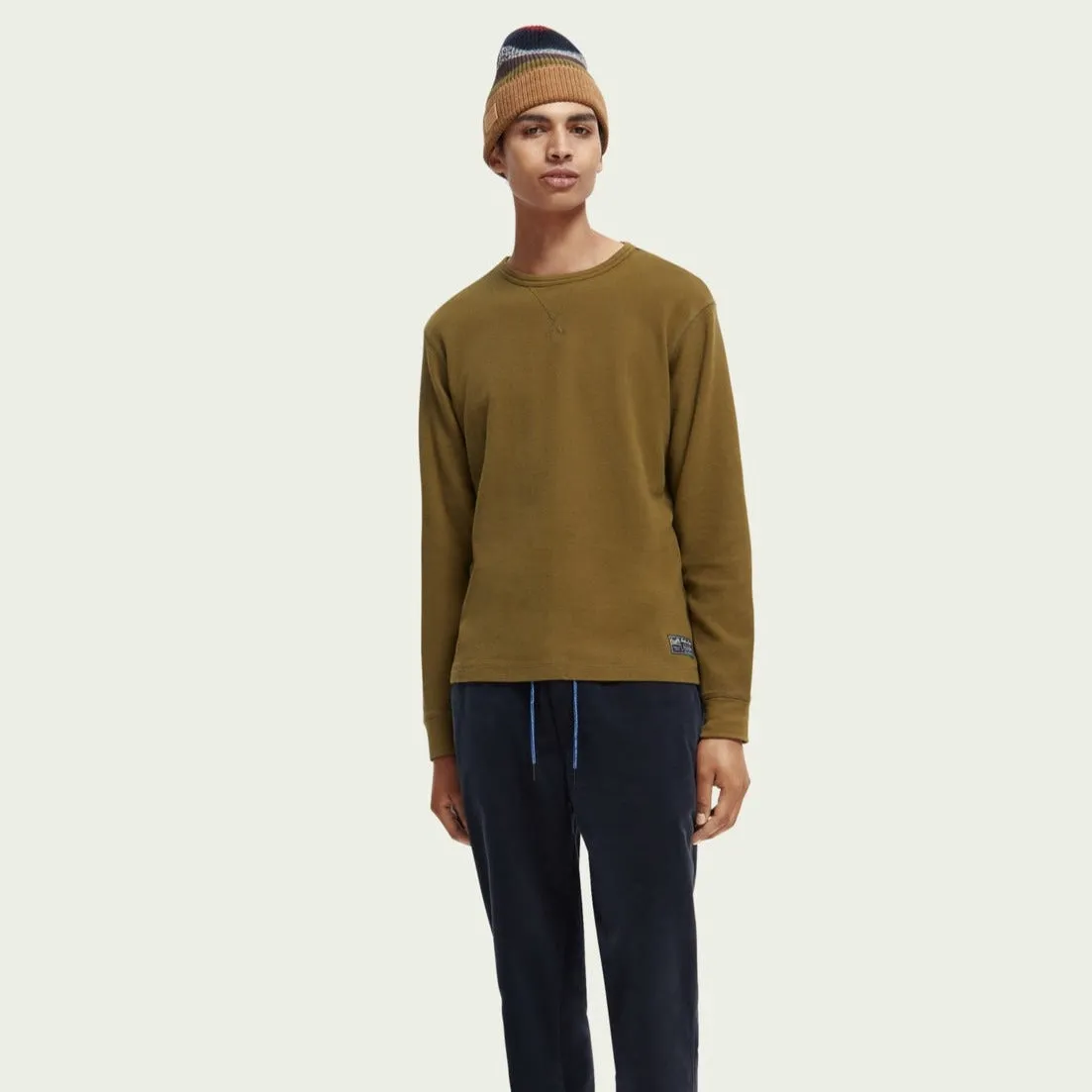 Structured Waffle Long Sleeve T-Shirt (Military)