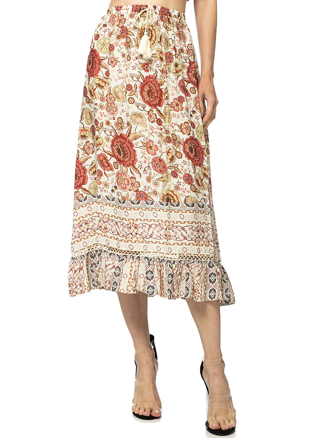 Sunflower Print Midi Maxi Skirt
