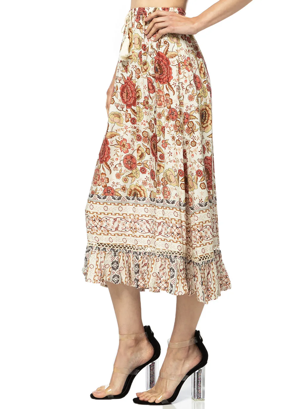 Sunflower Print Midi Maxi Skirt