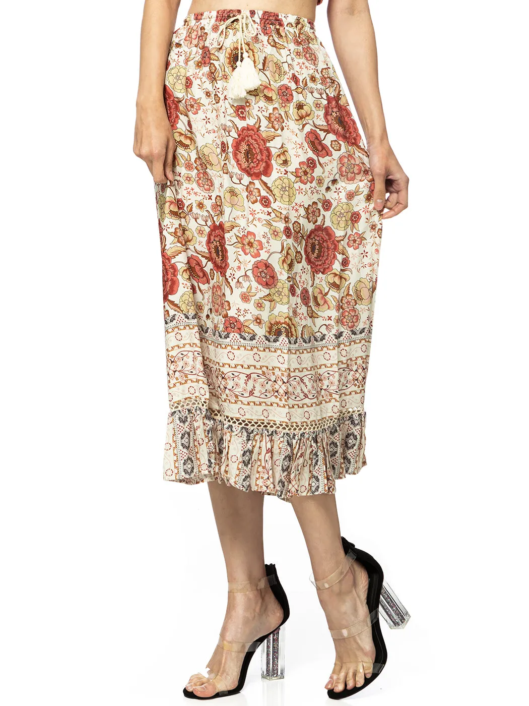Sunflower Print Midi Maxi Skirt