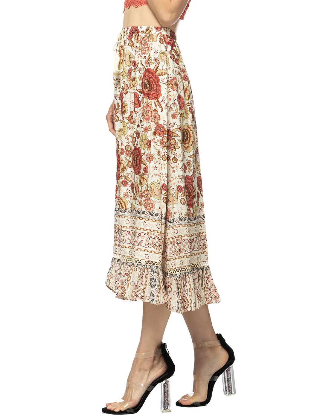 Sunflower Print Midi Maxi Skirt