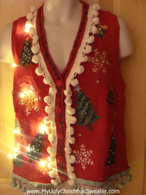 Tacky Ugly Christmas Sweater Vest with Lights and Fringe (g21)