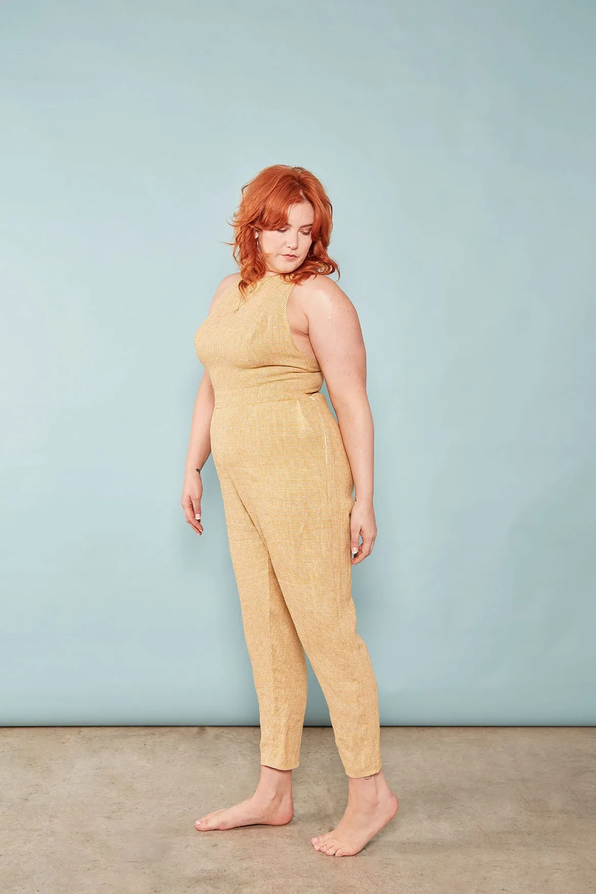 The Sisterhood ezp® Jumpsuit Mustard Gingham Linen