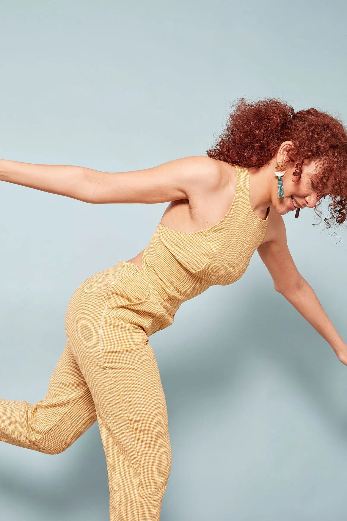 The Sisterhood ezp® Jumpsuit Mustard Gingham Linen