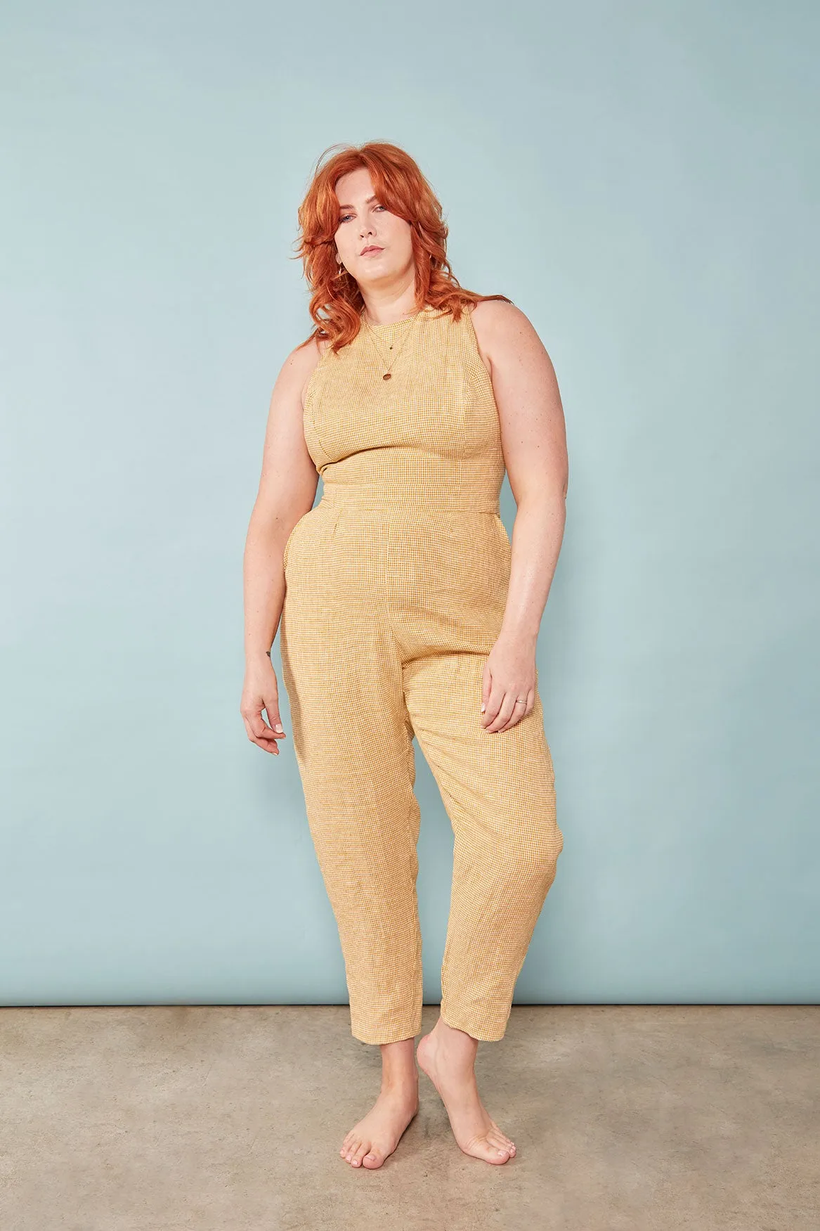 The Sisterhood ezp® Jumpsuit Mustard Gingham Linen