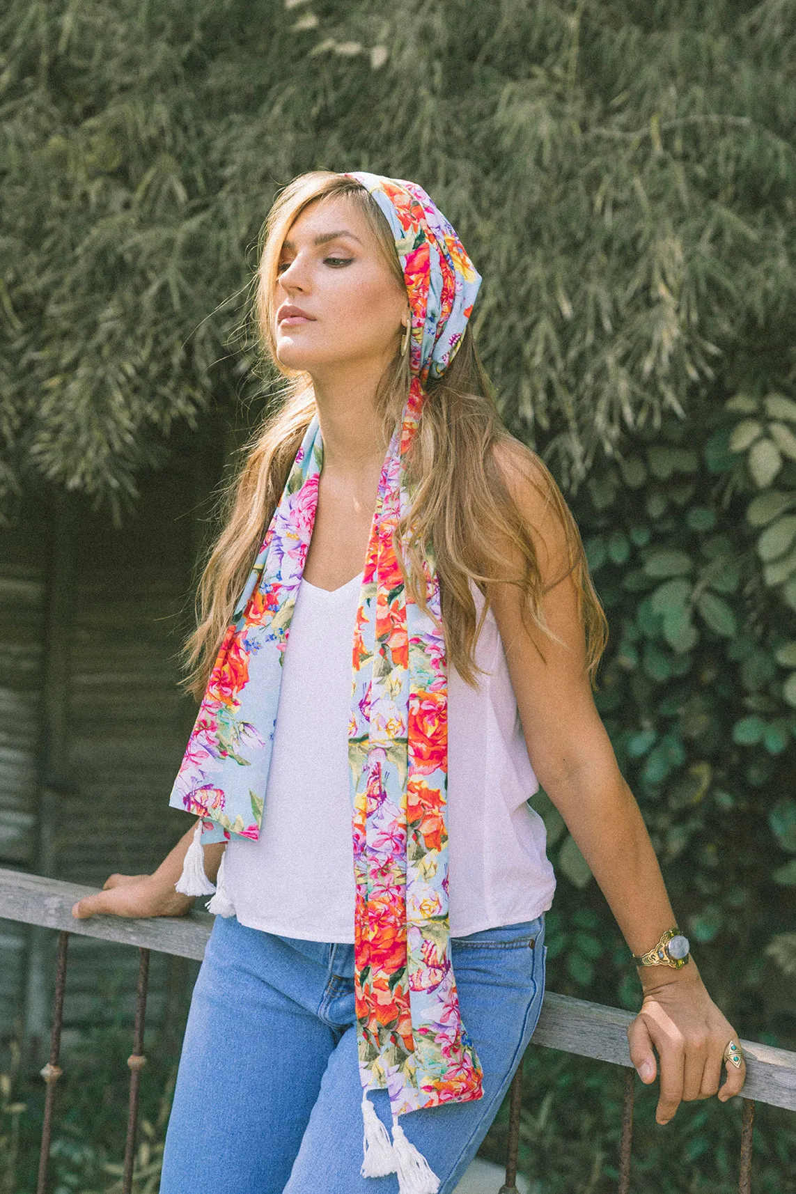 Turquoise Floral Scarf