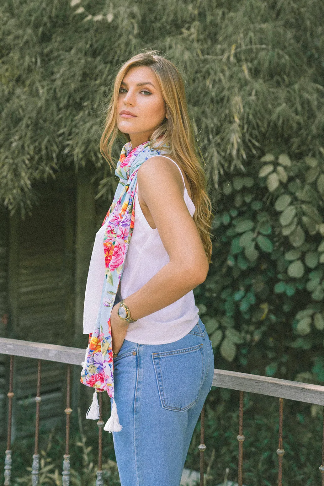 Turquoise Floral Scarf
