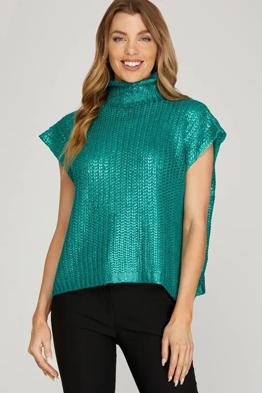 TURQUOISE KNIT TURTLENECK