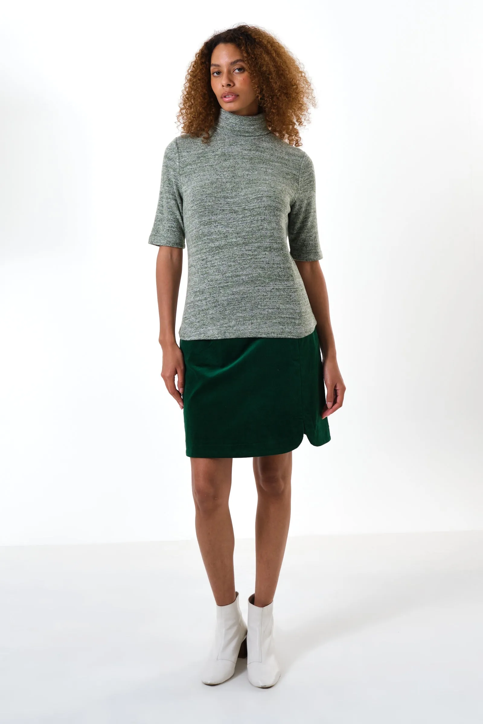 Vista Soft Marl Polo Neck Short Sleeve Top - Green