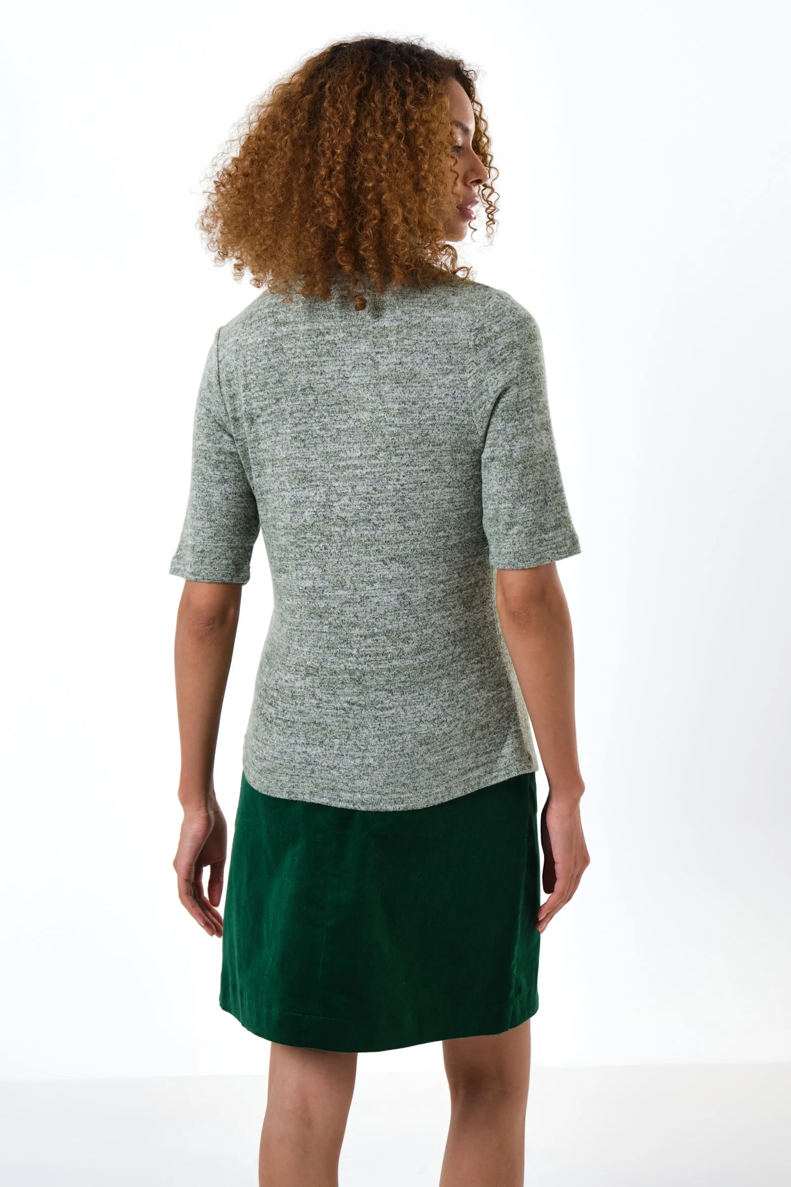 Vista Soft Marl Polo Neck Short Sleeve Top - Green