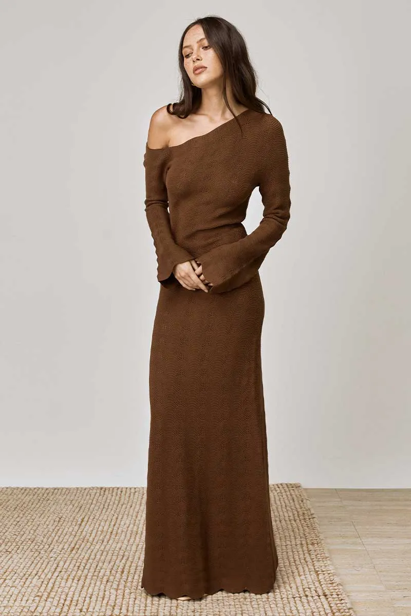 Waves Midi Dress - Mocha