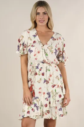 White Floral Flutter Sleeve Mini Dress