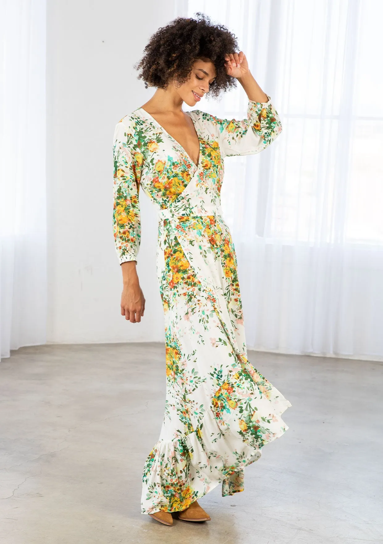 White Floral Maxi Wrap Dress