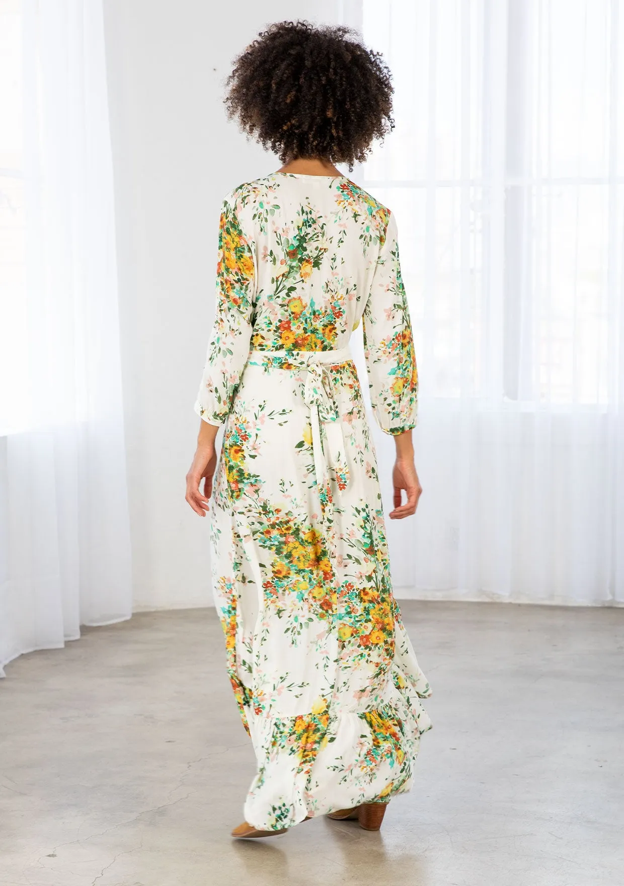 White Floral Maxi Wrap Dress