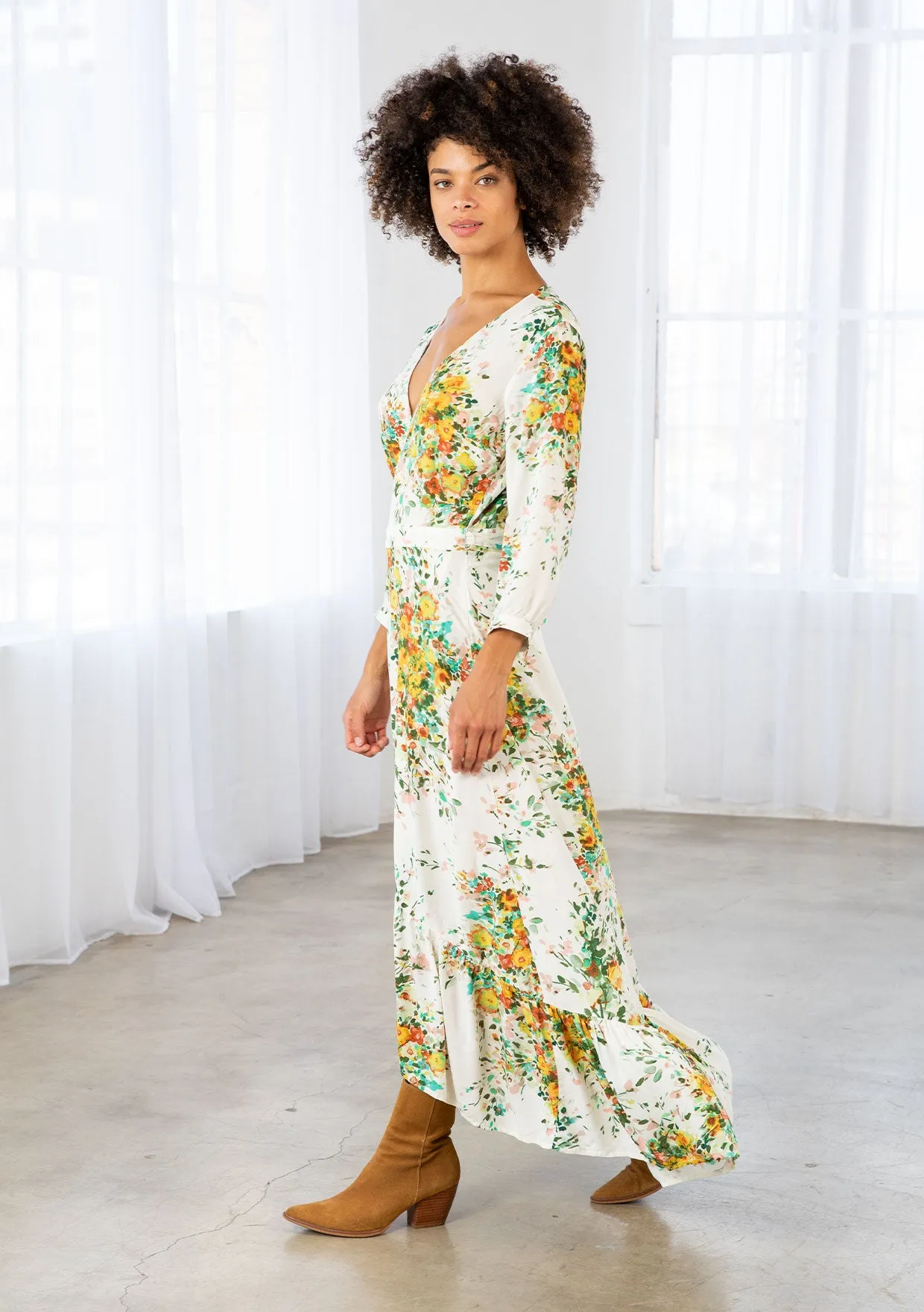 White Floral Maxi Wrap Dress
