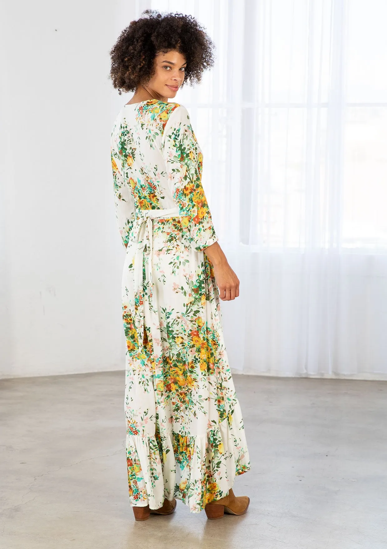 White Floral Maxi Wrap Dress