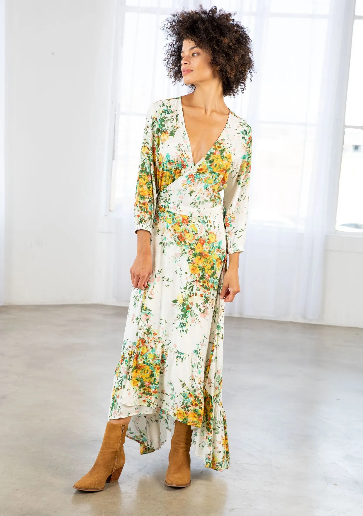 White Floral Maxi Wrap Dress
