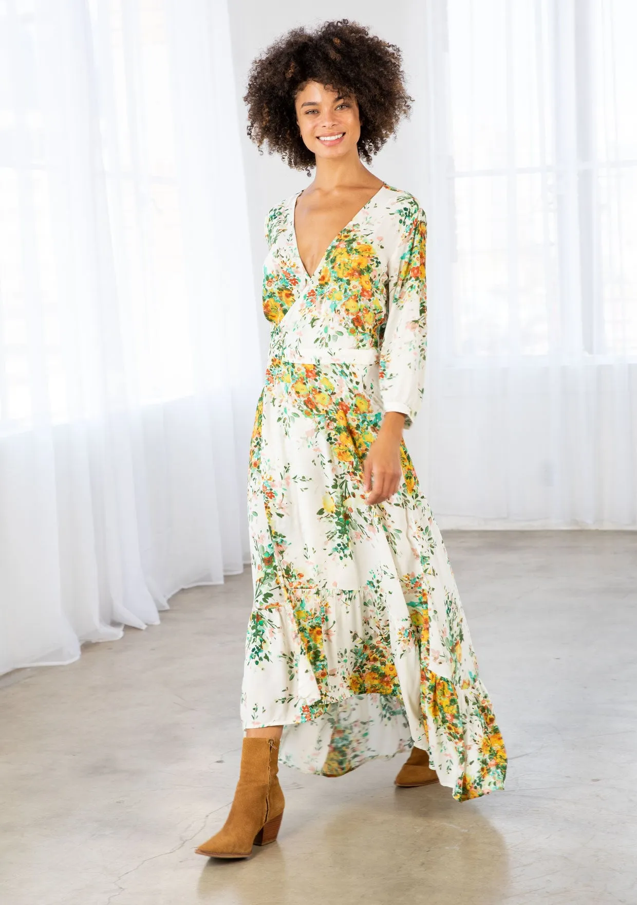 White Floral Maxi Wrap Dress