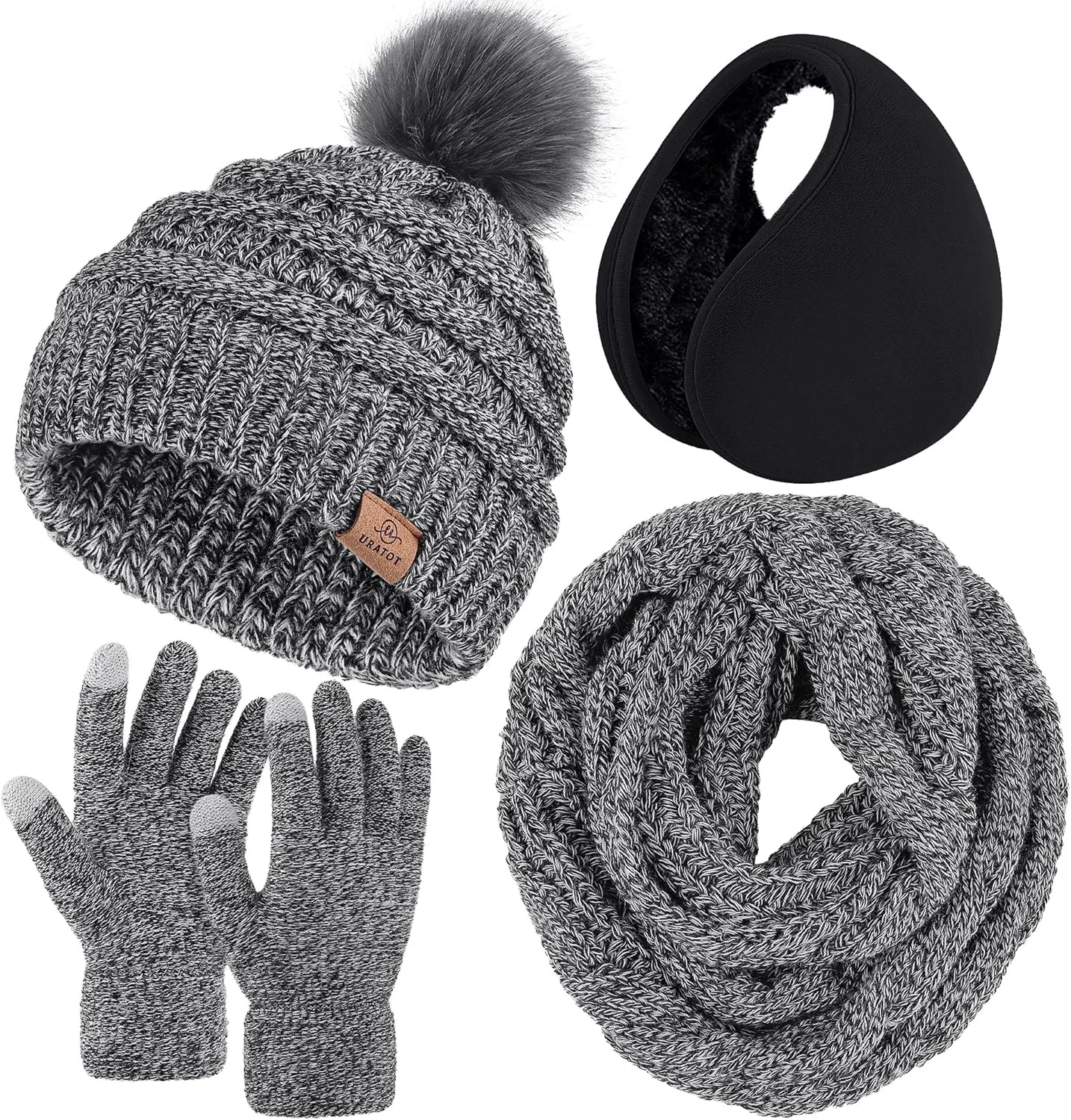 Winter Knit Hot Pink Beanie Hat, Scarf, Ear Muff & Gloves Set