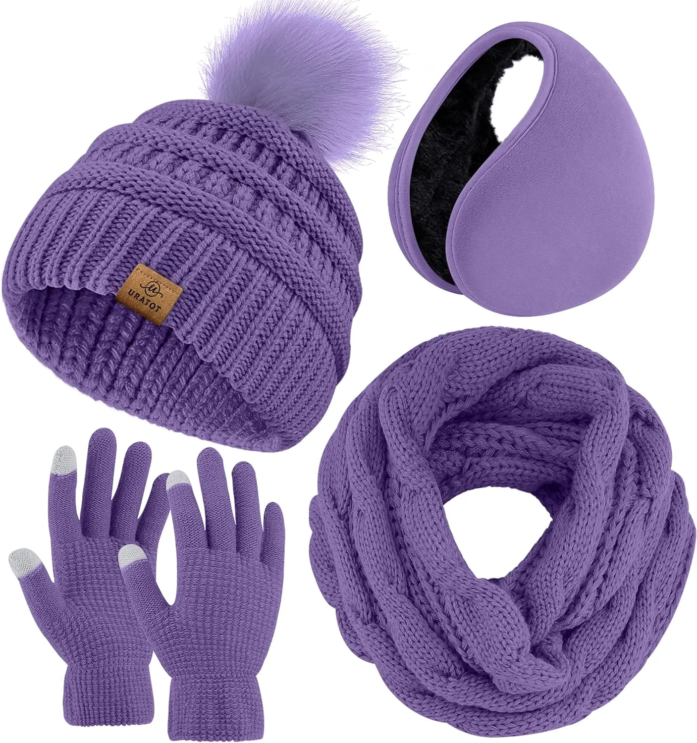 Winter Knit Hot Pink Beanie Hat, Scarf, Ear Muff & Gloves Set