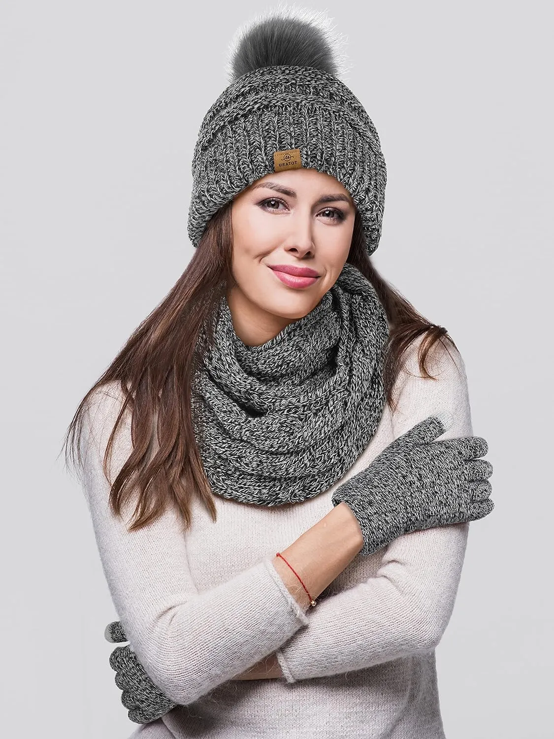 Winter Knit Hot Pink Beanie Hat, Scarf, Ear Muff & Gloves Set