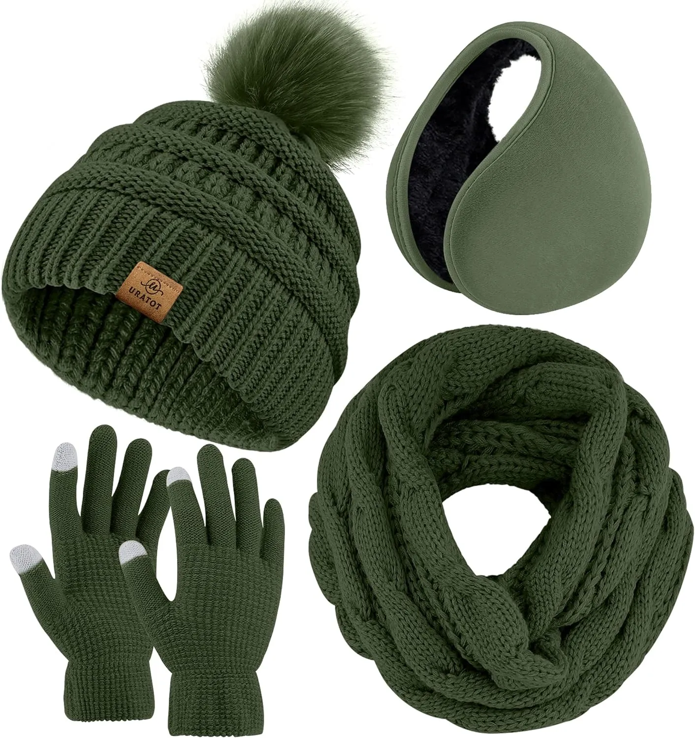 Winter Knit Hot Pink Beanie Hat, Scarf, Ear Muff & Gloves Set