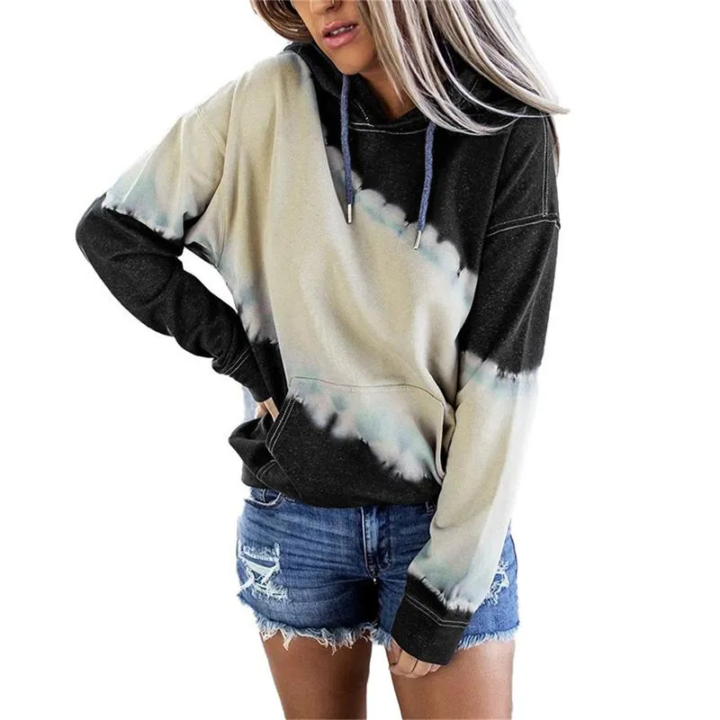 Women color block pullover hoodie tie dye sweatshirt