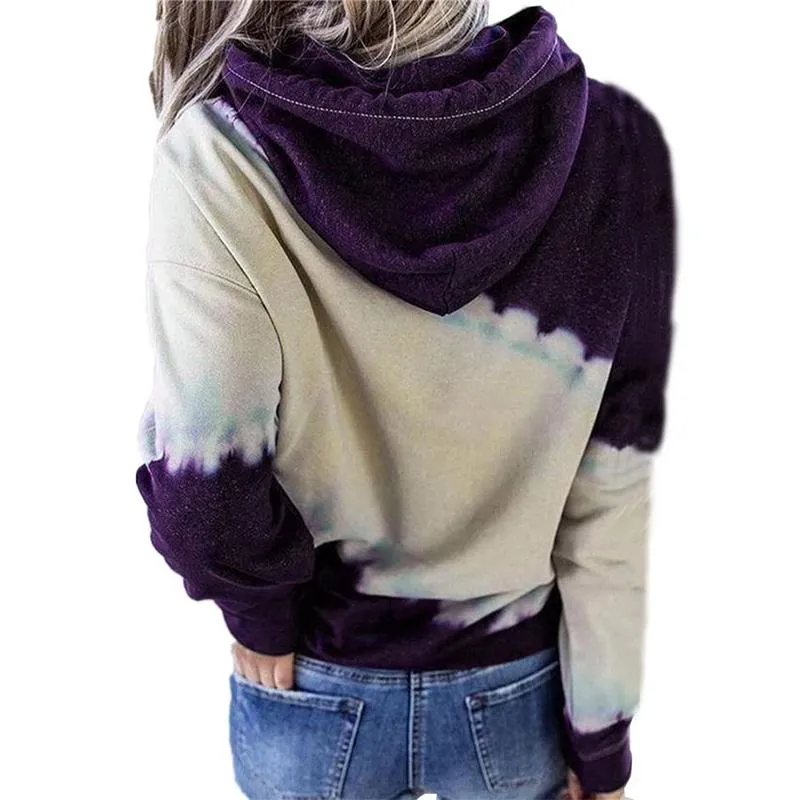Women color block pullover hoodie tie dye sweatshirt