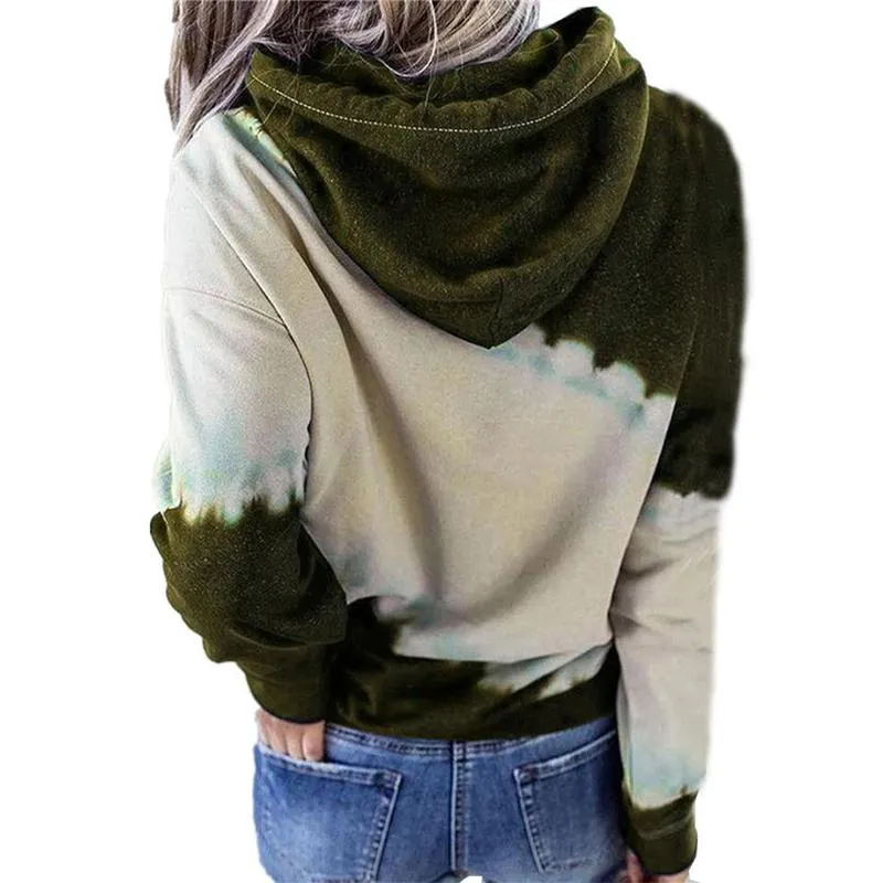 Women color block pullover hoodie tie dye sweatshirt