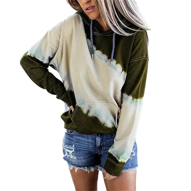 Women color block pullover hoodie tie dye sweatshirt
