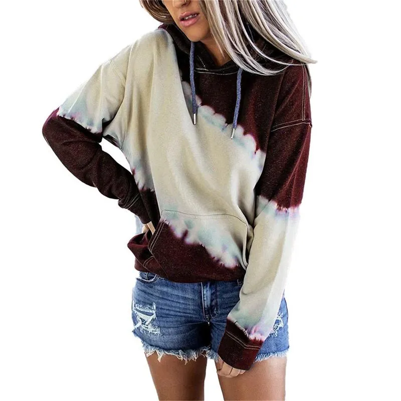 Women color block pullover hoodie tie dye sweatshirt