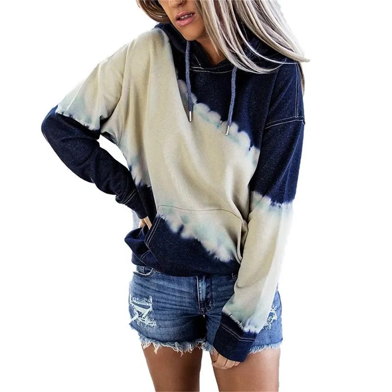 Women color block pullover hoodie tie dye sweatshirt