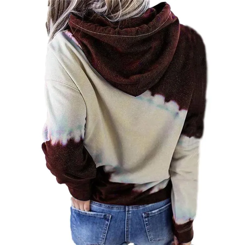 Women color block pullover hoodie tie dye sweatshirt