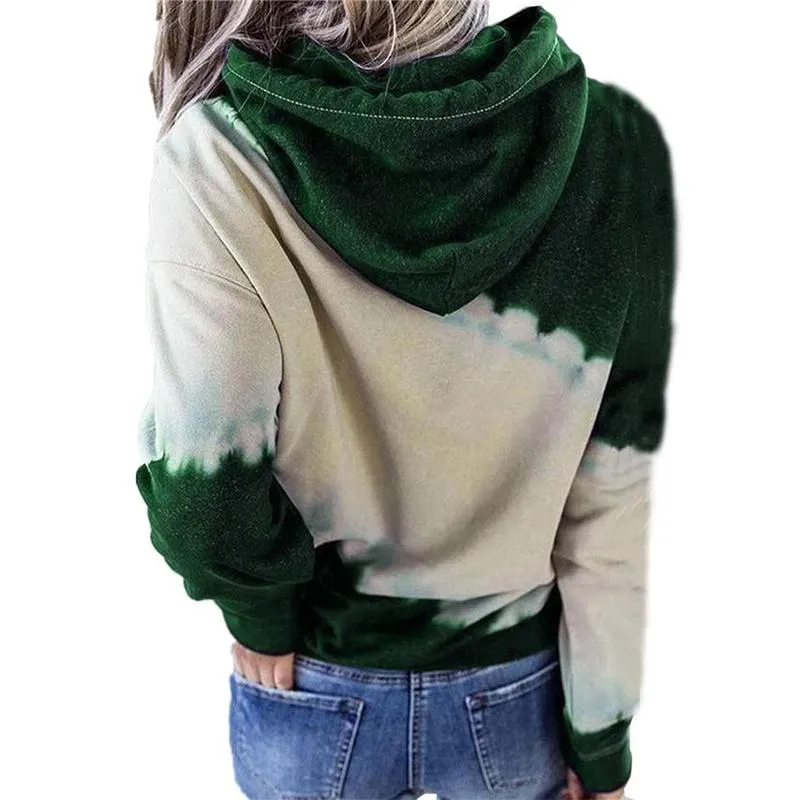 Women color block pullover hoodie tie dye sweatshirt