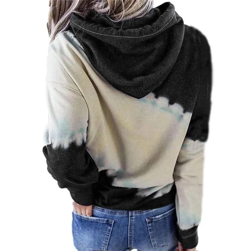 Women color block pullover hoodie tie dye sweatshirt