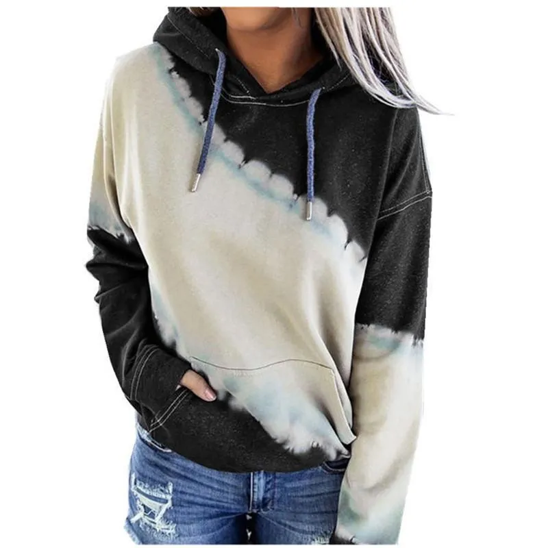 Women color block pullover hoodie tie dye sweatshirt