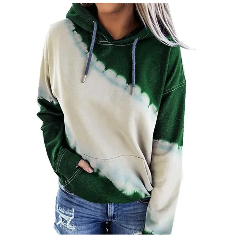 Women color block pullover hoodie tie dye sweatshirt