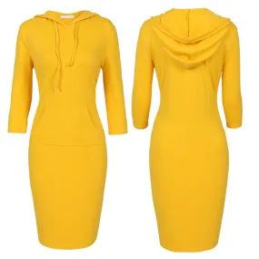 Women dressy seven quarter sleeve drawstring hoodie tunic sweatshirt