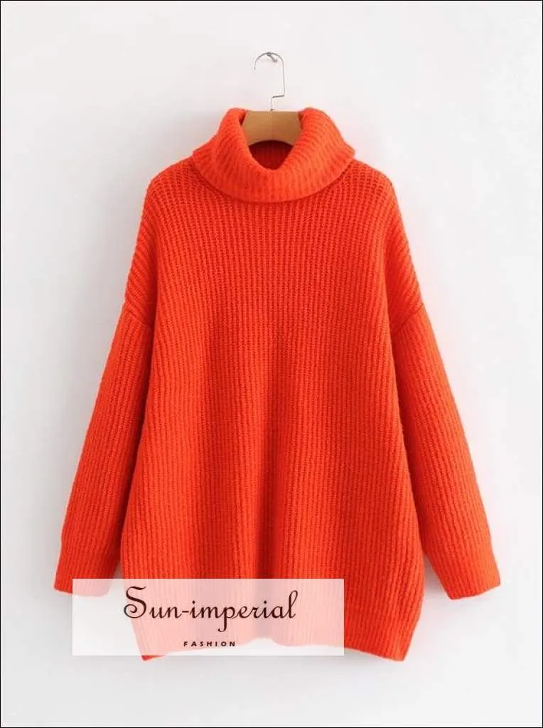 Women Light Blue Oversized Turtleneck Loose Pullovers Jumper Soft Warm Sweater