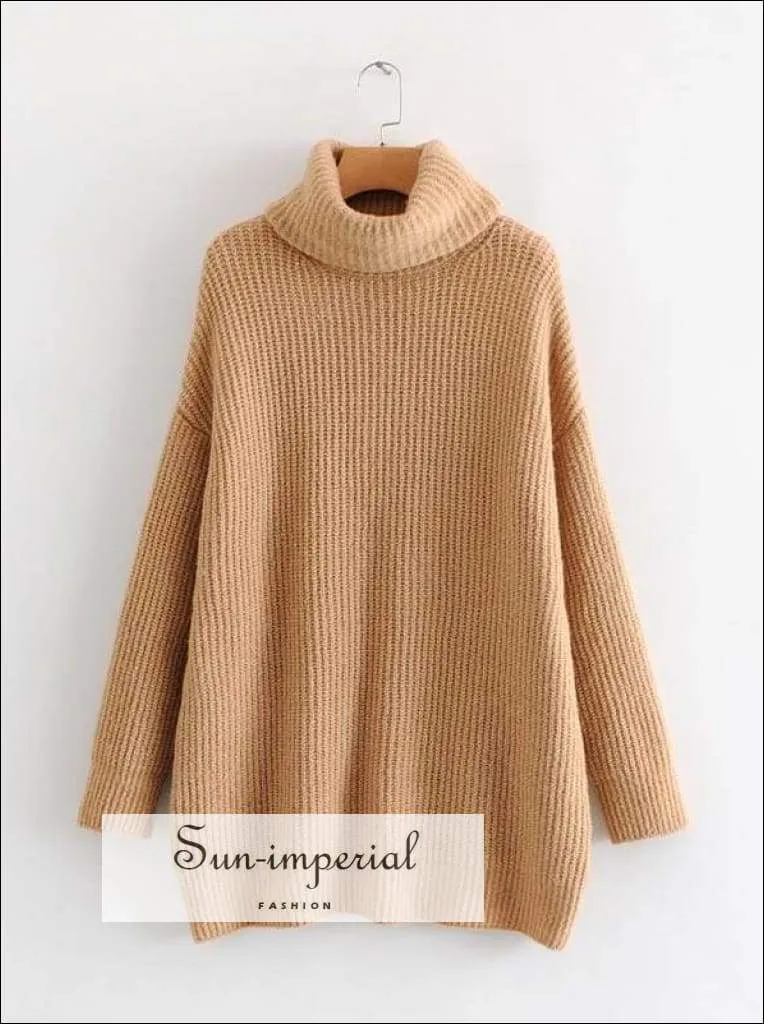 Women Light Blue Oversized Turtleneck Loose Pullovers Jumper Soft Warm Sweater