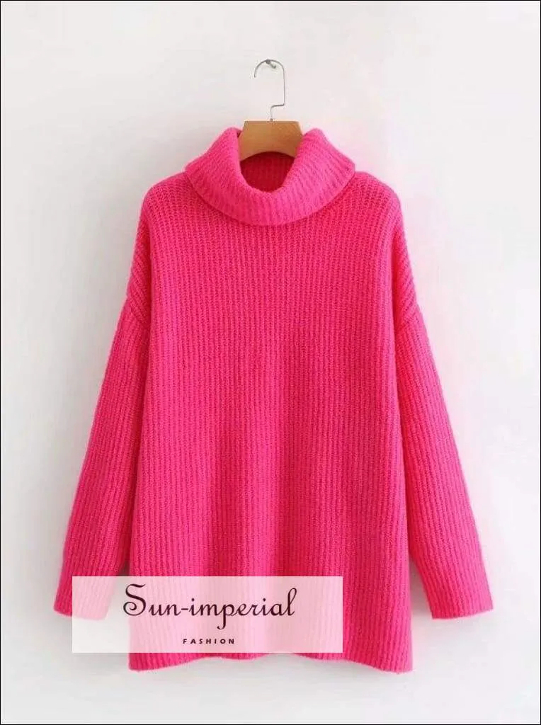 Women Light Blue Oversized Turtleneck Loose Pullovers Jumper Soft Warm Sweater