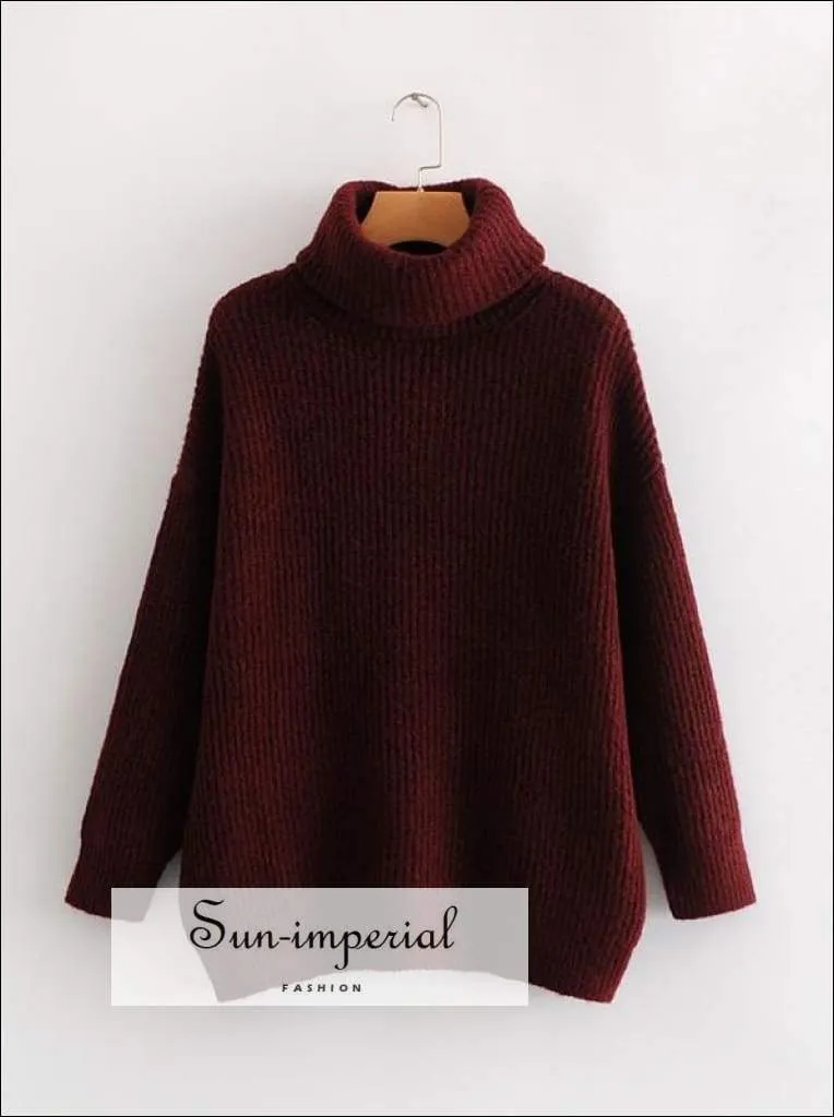 Women Light Blue Oversized Turtleneck Loose Pullovers Jumper Soft Warm Sweater