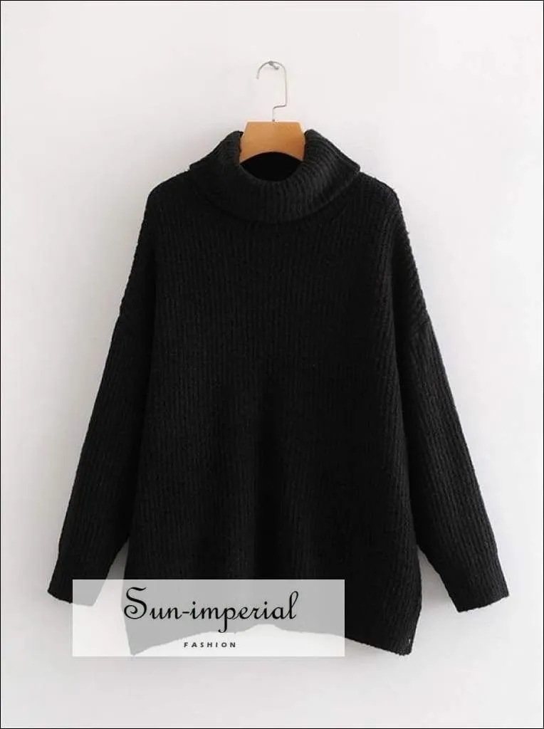 Women Light Blue Oversized Turtleneck Loose Pullovers Jumper Soft Warm Sweater