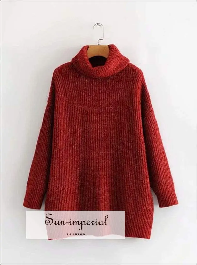 Women Light Blue Oversized Turtleneck Loose Pullovers Jumper Soft Warm Sweater