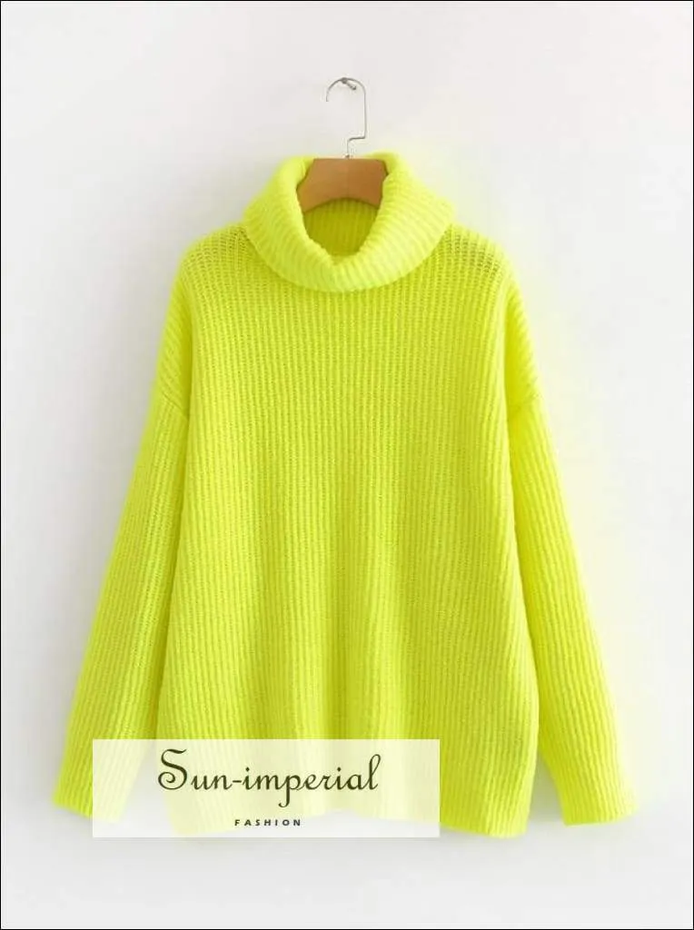 Women Light Blue Oversized Turtleneck Loose Pullovers Jumper Soft Warm Sweater