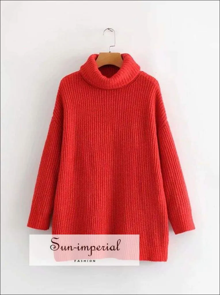 Women Light Blue Oversized Turtleneck Loose Pullovers Jumper Soft Warm Sweater