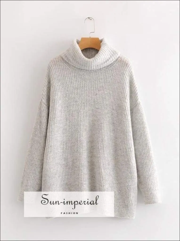 Women Light Blue Oversized Turtleneck Loose Pullovers Jumper Soft Warm Sweater