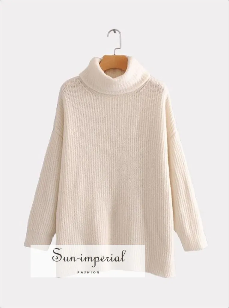 Women Light Blue Oversized Turtleneck Loose Pullovers Jumper Soft Warm Sweater